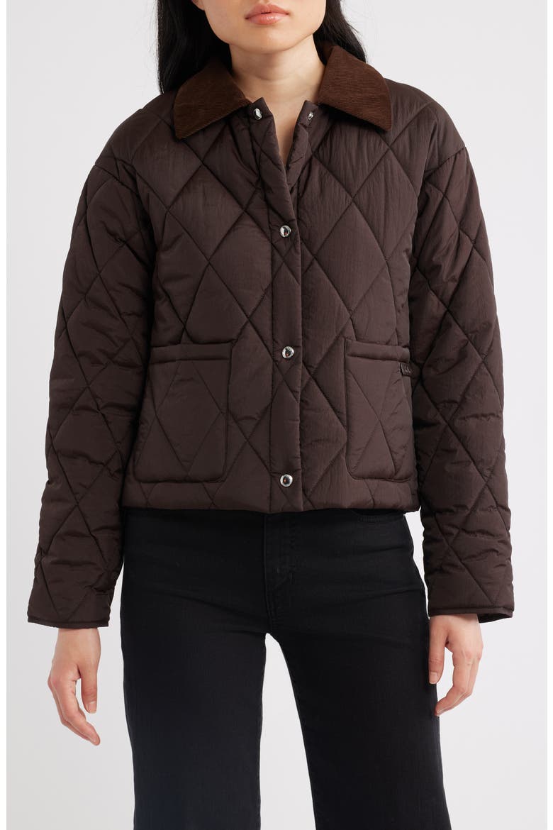 Quilted Crop Jacket, Alternate, color, DARK BROWN