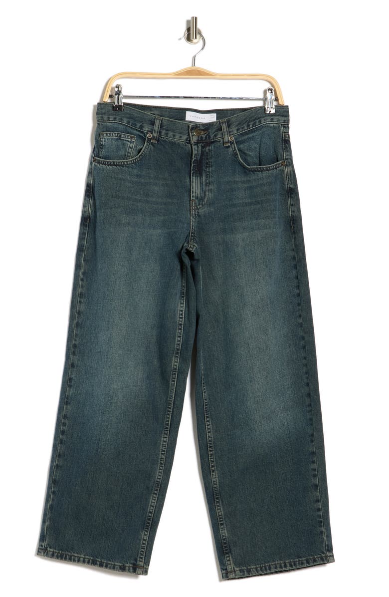 Topshop Cinch Low Rise Wide Leg Jeans, Main, color, Mid Blue