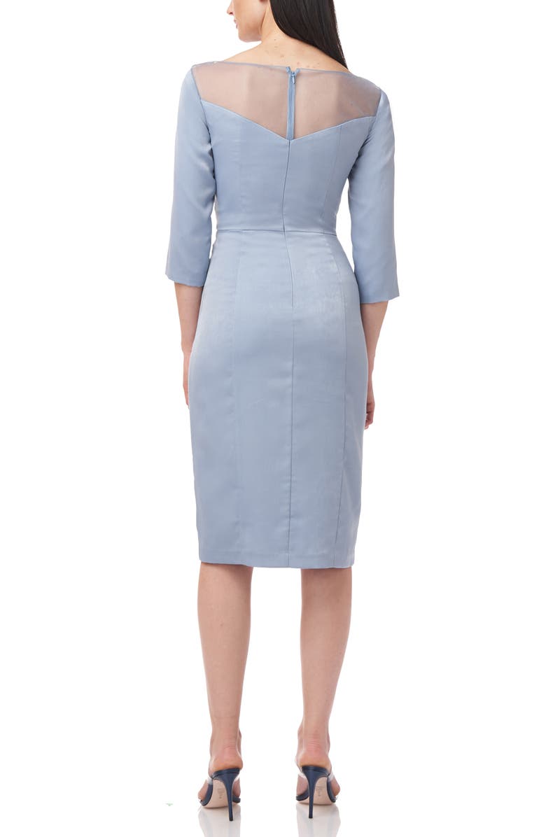 JS Collections Floral Appliqué Textured Charmeuse Sheath Midi Cocktail Dress, Alternate, color,