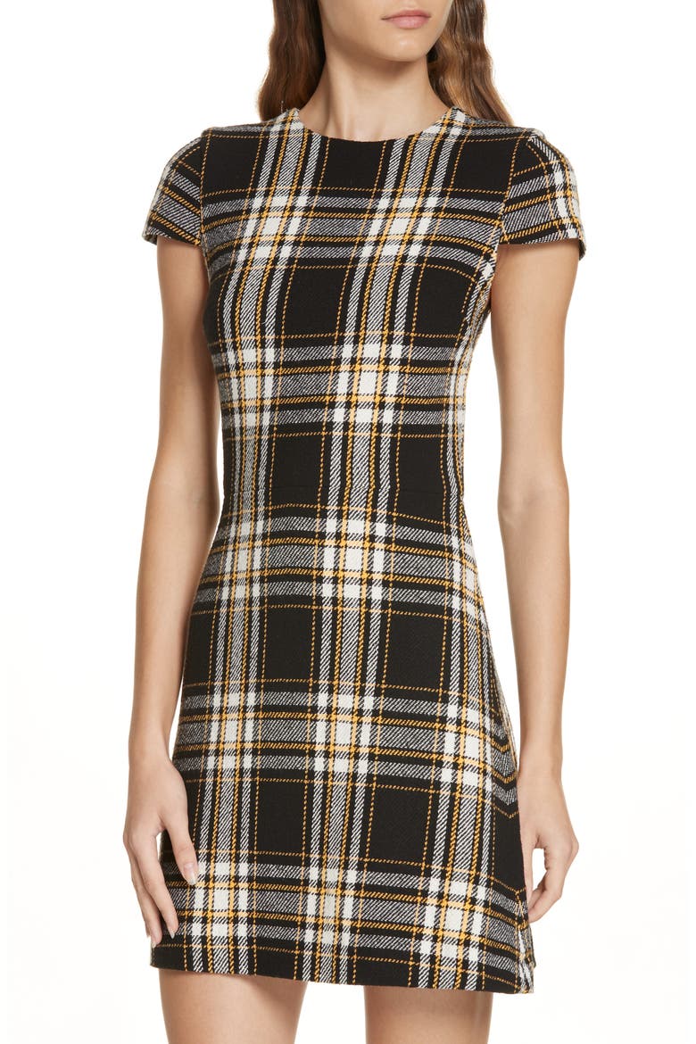 Malin Cap Sleeve Sheath Dress, Alternate, color, BLACK / YELLOW