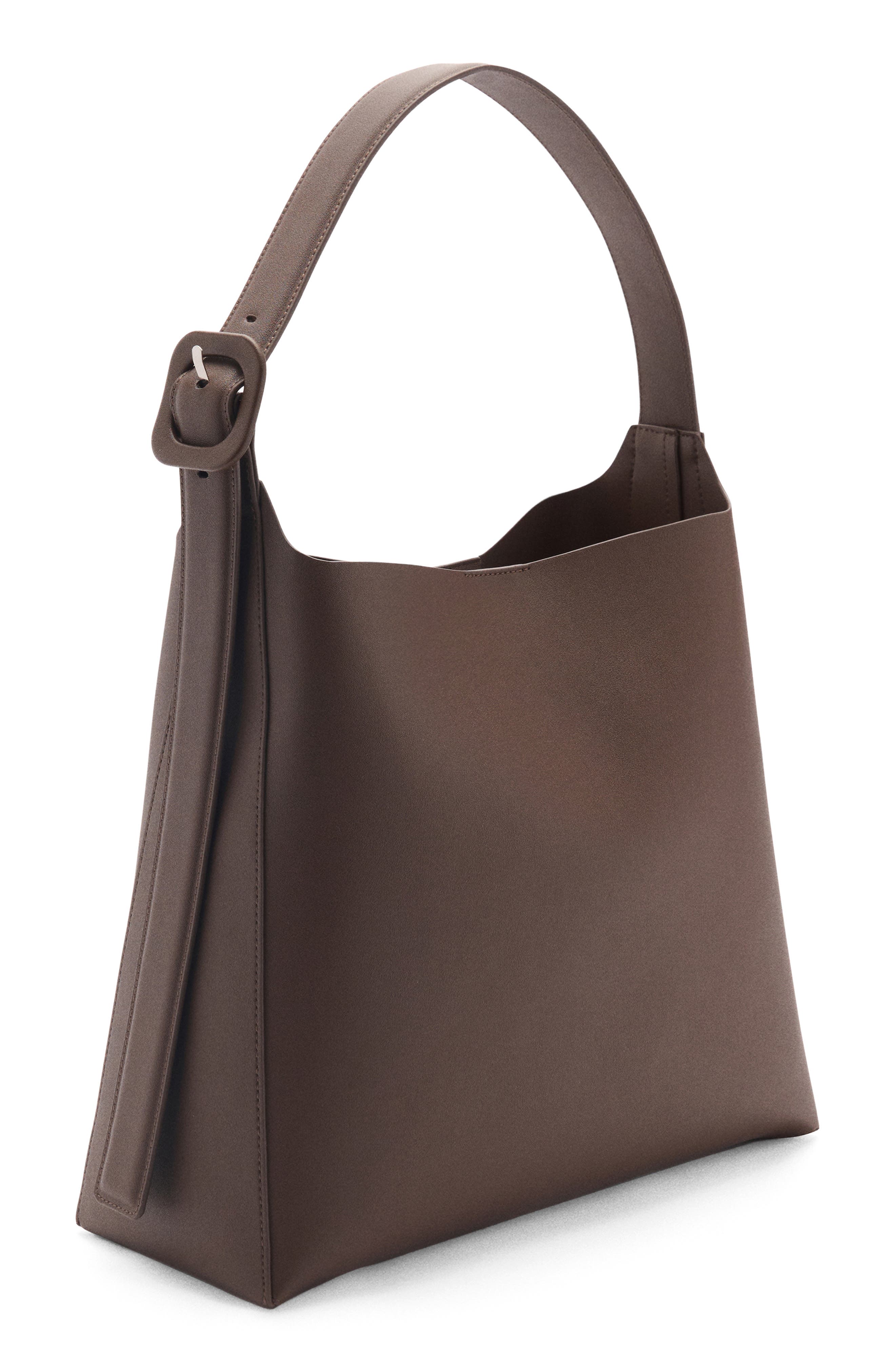 Buckled Faux Leather Shopper Bag, Alternate, color, CHOCOLATE
