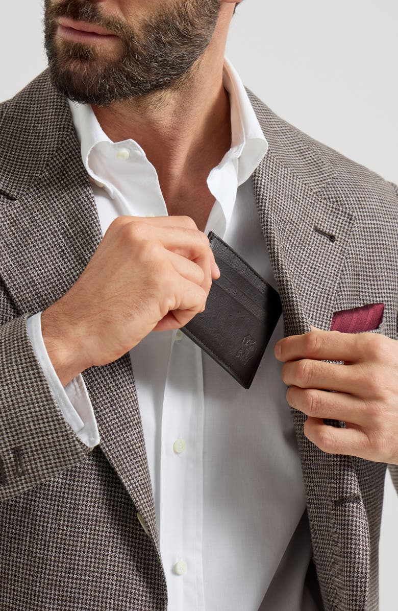 Brunello Cucinelli Calfskin card case, Alternate, color, Brown