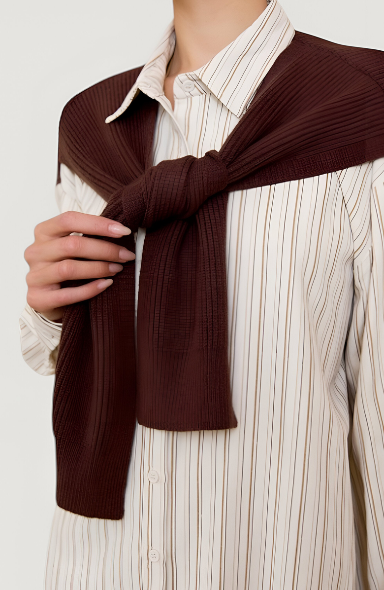 Modenaire Striped Button-Up Twofer Shirt with Attached Sweater Detail, Alternate, color, 