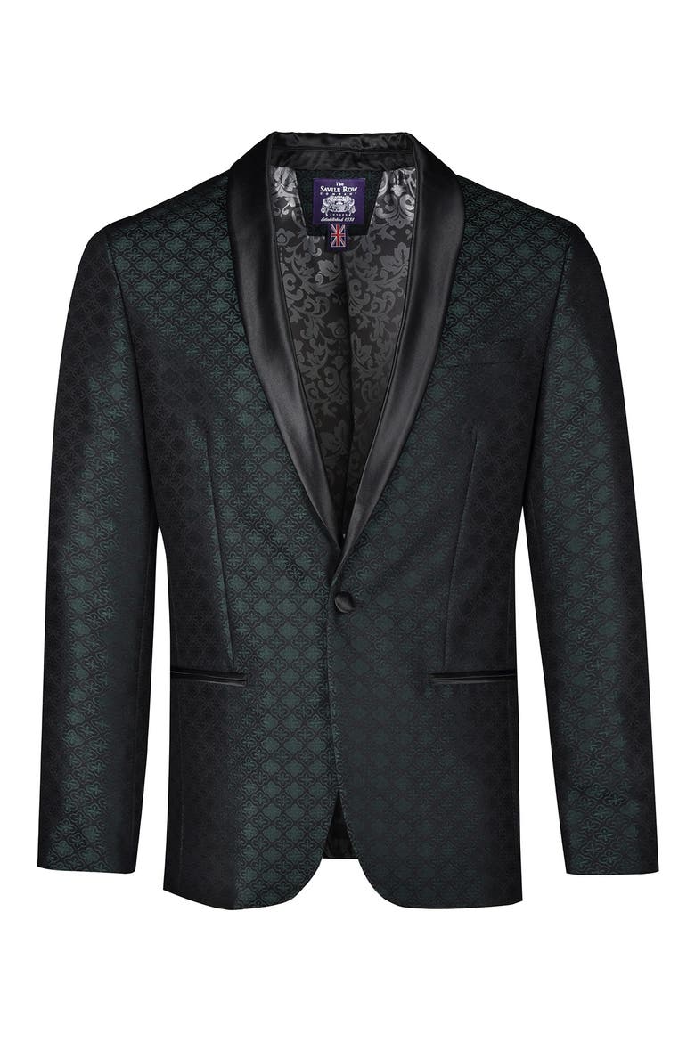 Shawl Collar One Button Printed Sportcoat, Alternate, color, BLACK