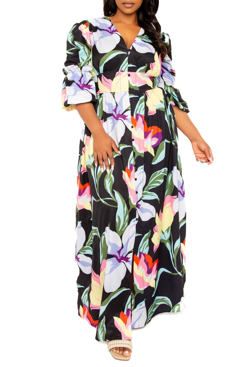 BUXOM COUTURE Floral Puff Sleeve Maxi Dress, Alternate, color, 