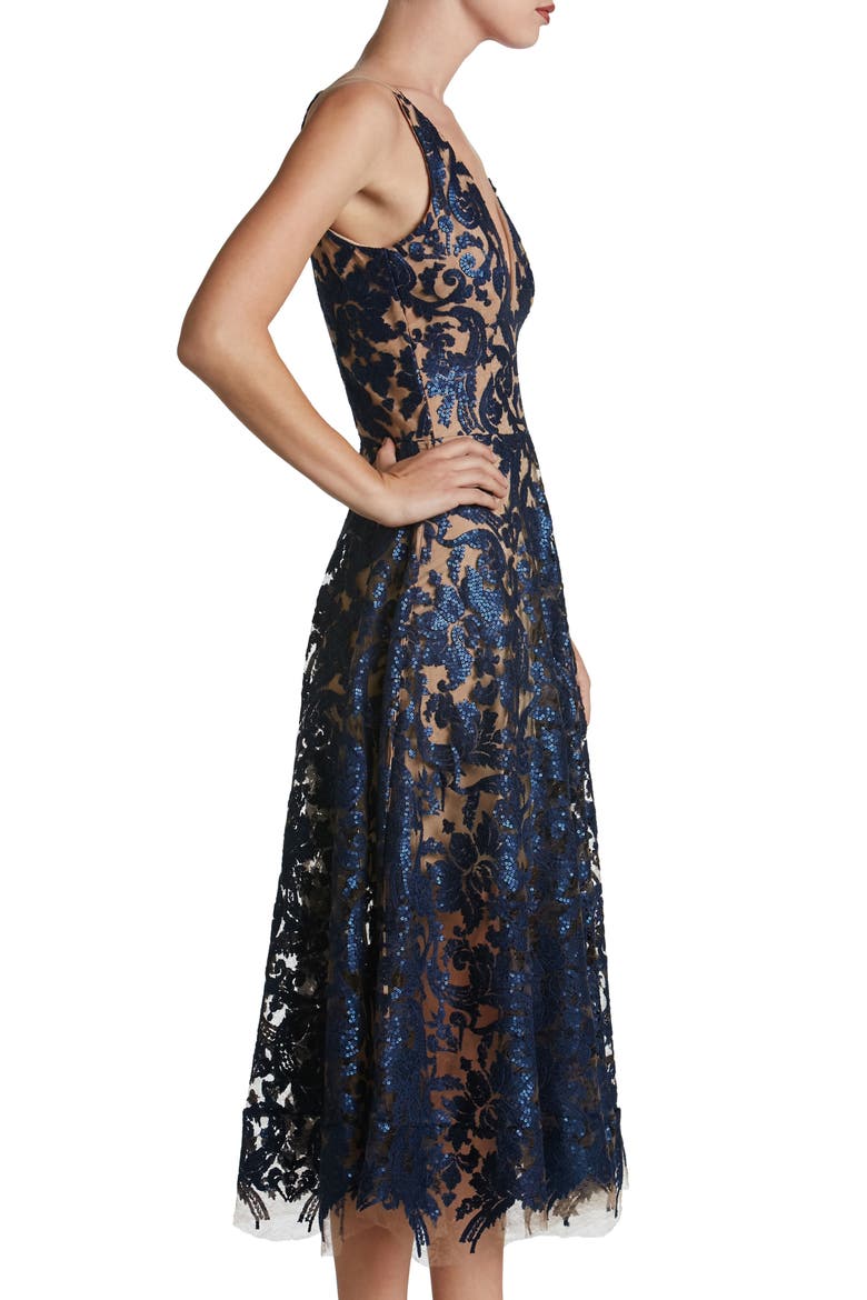Blair Embellished Fit & Flare Cocktail Dress, Alternate, color, NAVY/ NUDE