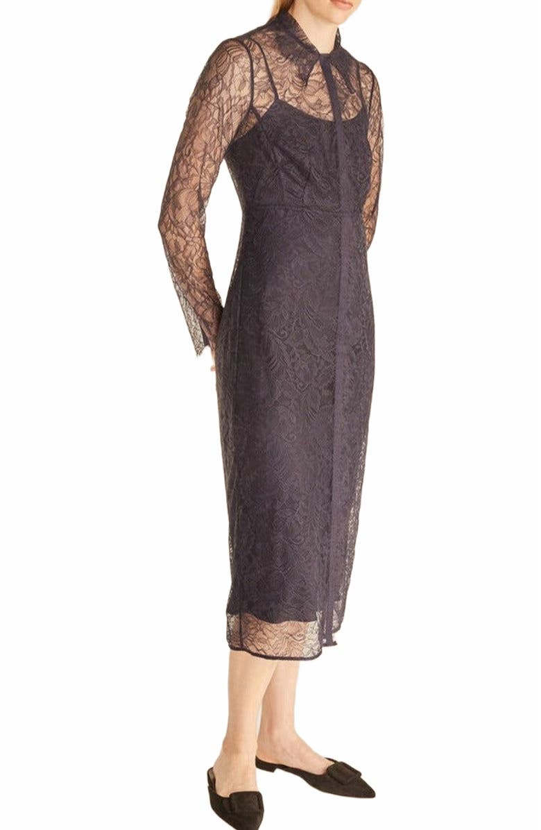 Rebecca Taylor Lace Shirt Dress, Main, color, Navy