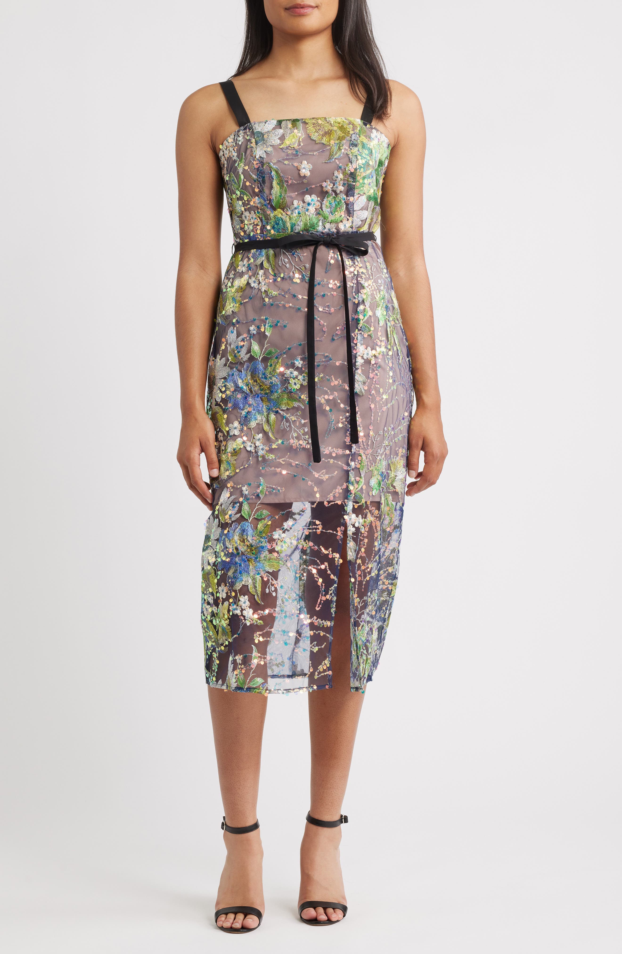 Sam Edelman Embroidered Floral Sequin Cocktail Dress