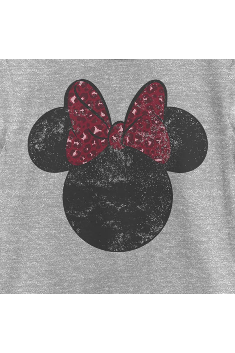 Girl's Mickey & Friends Minnie Mouse Distressed Leopard Bow  Graphic T-Shirt, Alternate, color, Athletic Heather