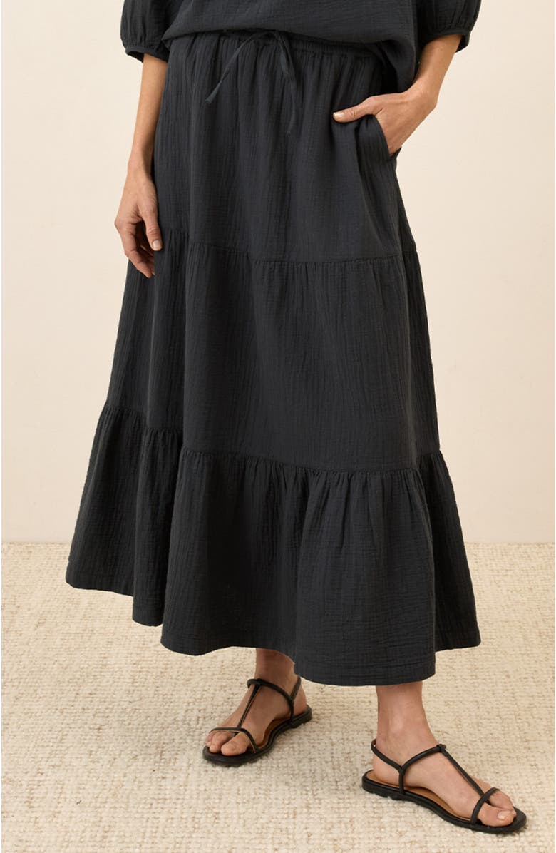Pact Organic Cotton Coastal Double Gauze Tiered Maxi Skirt, Alternate, color, Black