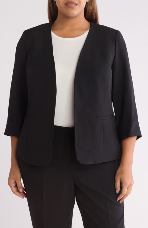 Cardigan-Style Stretch Crepe Blazer (Plus)