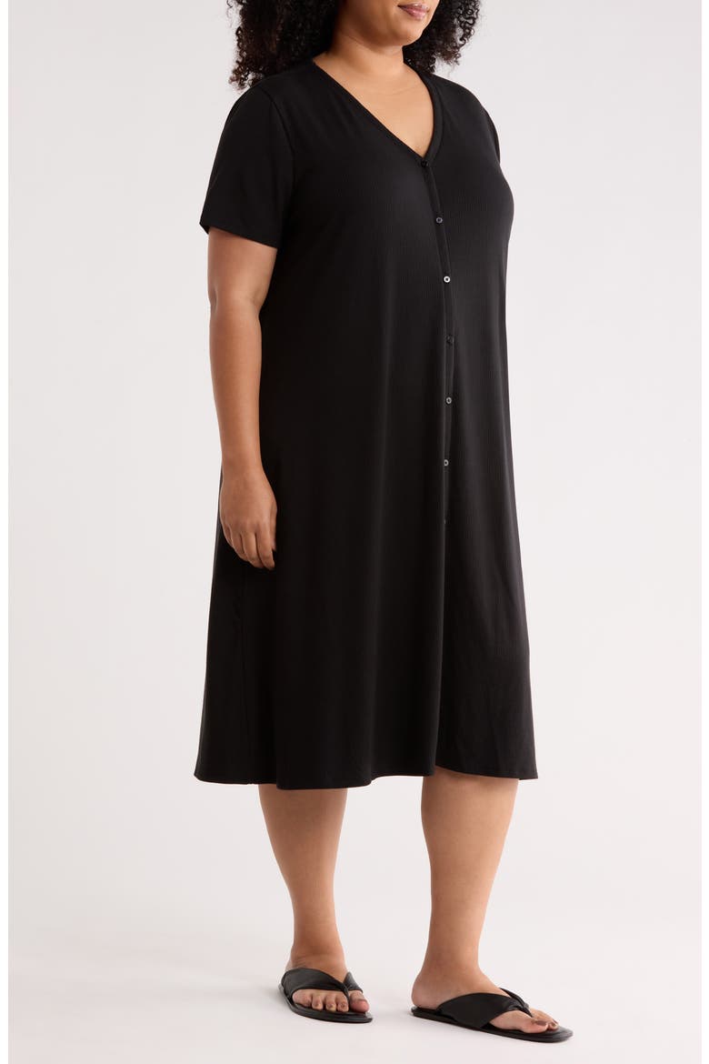 Ribbed V-Neck Dress, Alternate, color, BLACK