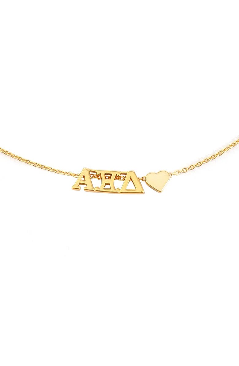 Color Shout Alpha Xi Delta Sorority Gold Heart Necklace, Alternate, color, Yellow Gold