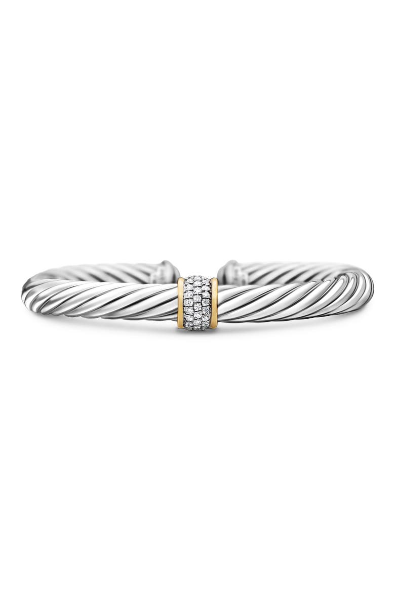 Classic Cable Station Bracelet in Sterling Silver with 18K Yellow Gold and Pavé Diamonds, 7mm, Main, color, SILVER WITH 18K GOLD/DIAMOND