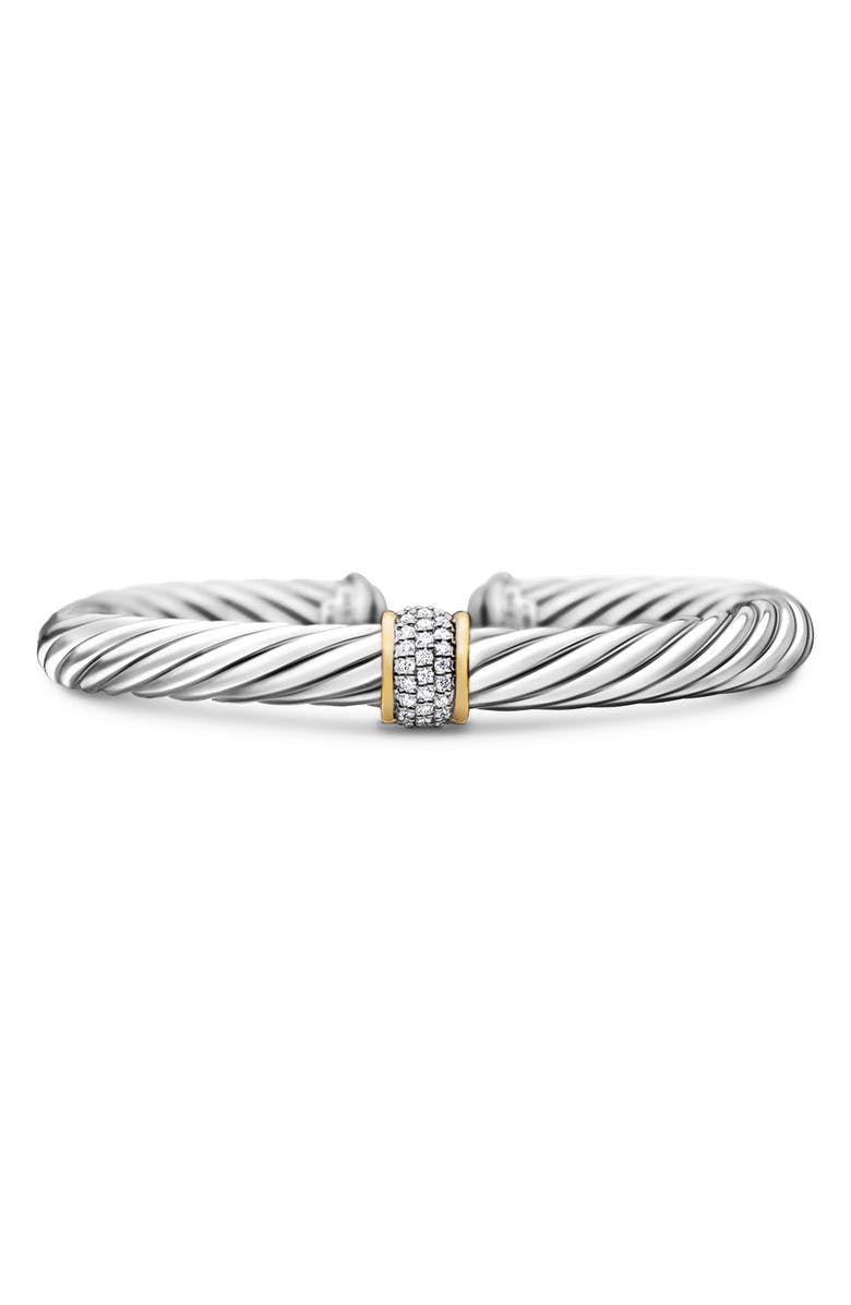 David Yurman Classic Cable Station Bracelet in Sterling Silver with 18K Yellow Gold and Pavé Diamonds, 7mm, Main, color, Silver With 18K Gold/Diamond