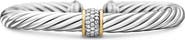David Yurman Classic Cable Station Bracelet in Sterling Silver with 18K Yellow Gold and Pavé Diamonds, 7mm