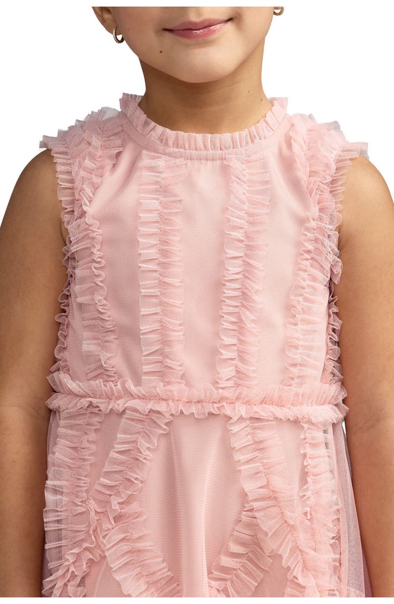 Mac Duggal Girls High Neck Sleeveless Micro Ruffle Mini Dress, Alternate, color, Rose