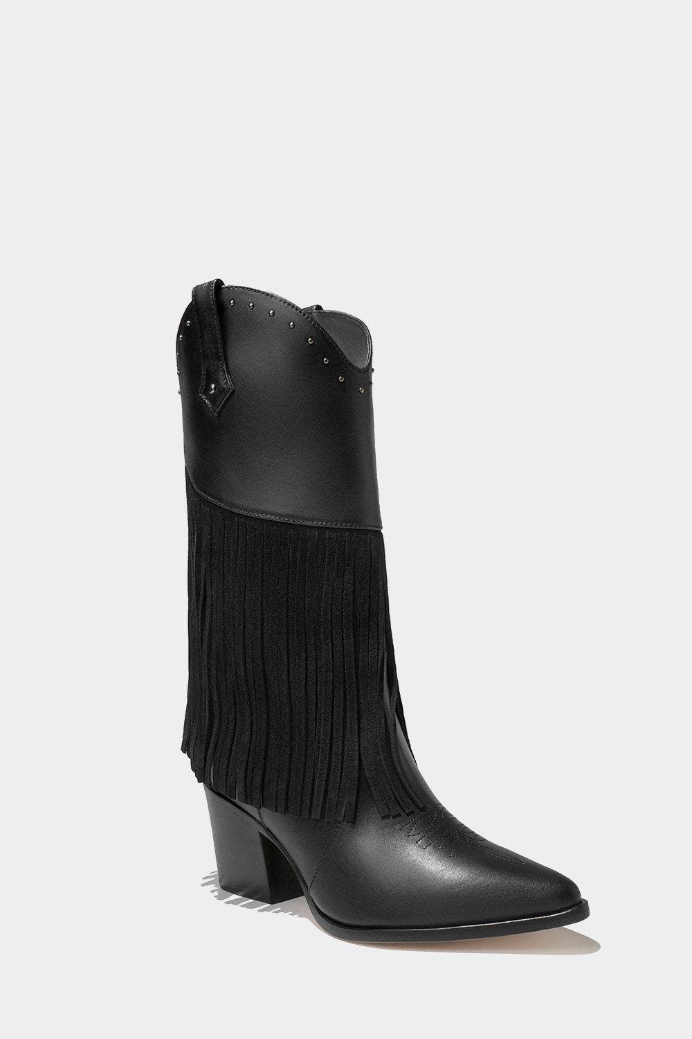 Dante Leather Fringe Boots Feelings, Main, color, Black