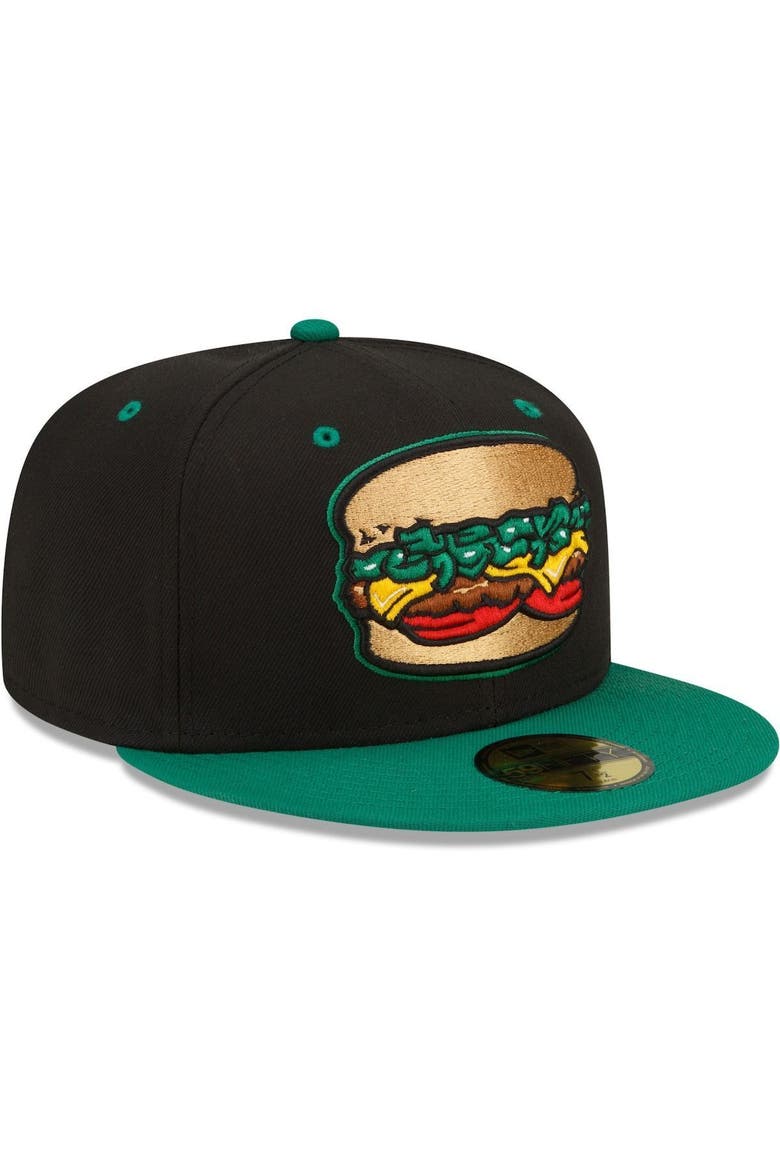 Men's New Era Black Albuquerque Isotopes Green Chile Cheeseburgers Theme Night 59FIFTY Fitted Hat, Alternate, color, Black