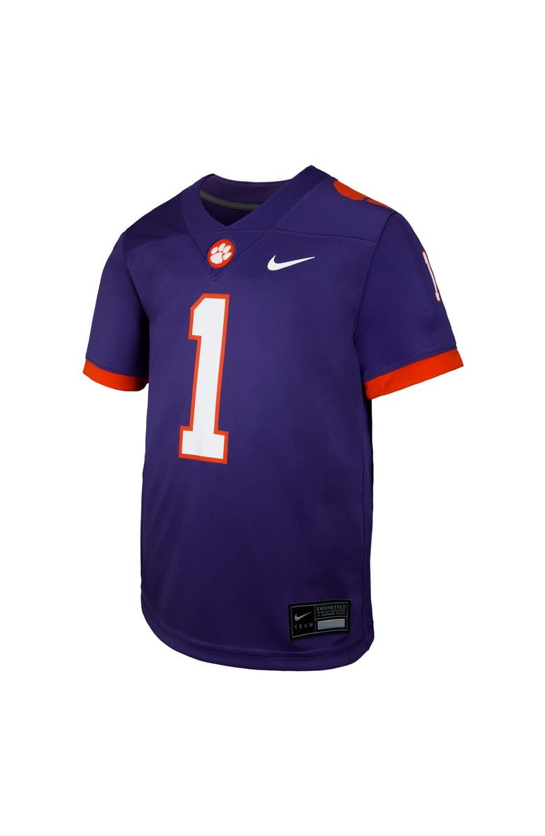 Nike Youth Nike #1 Purple Clemson Tigers Untouchable Replica Game Jersey, Alternate, color, Purple