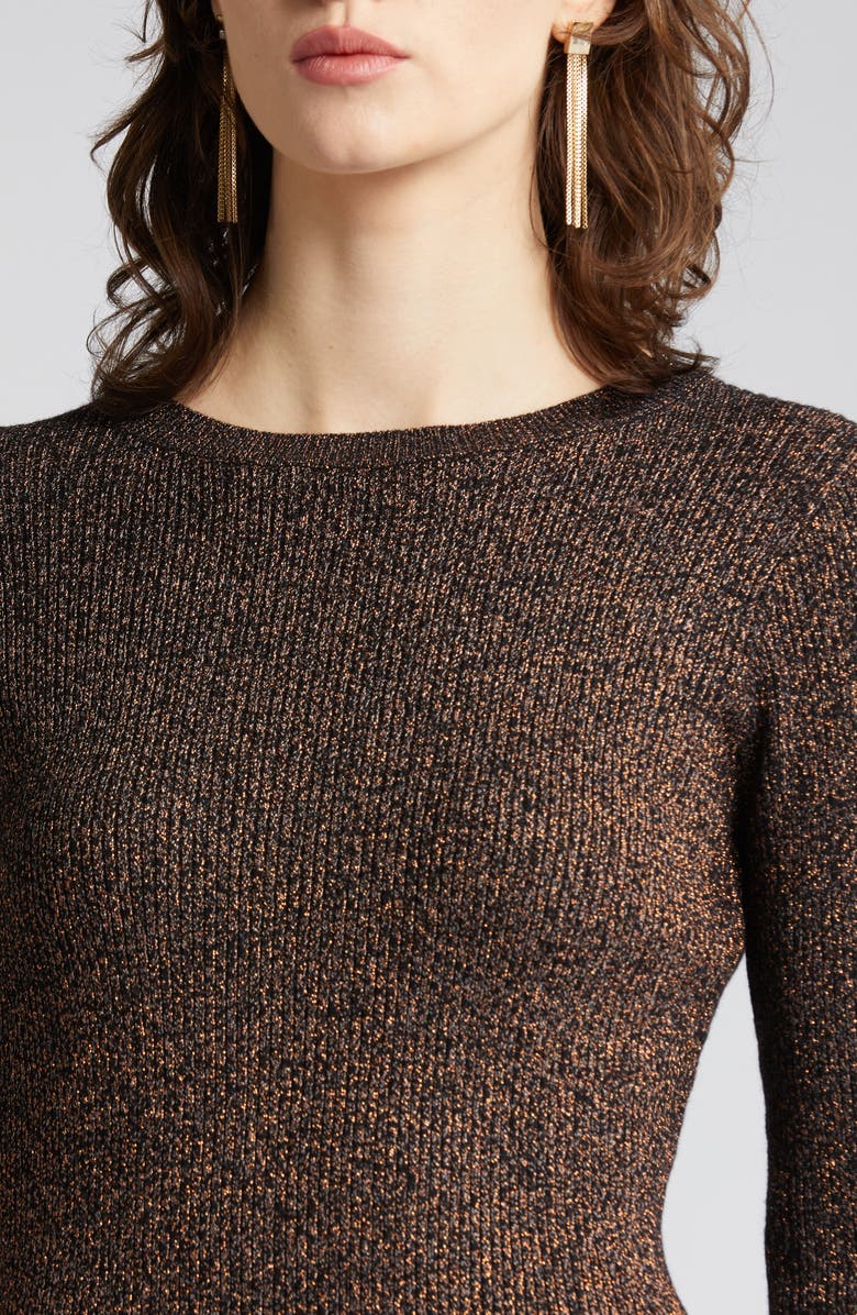 ZOE AND CLAIRE Metallic Long Sleeve Midi Sweater Dress, Alternate, color, Black/ Gold