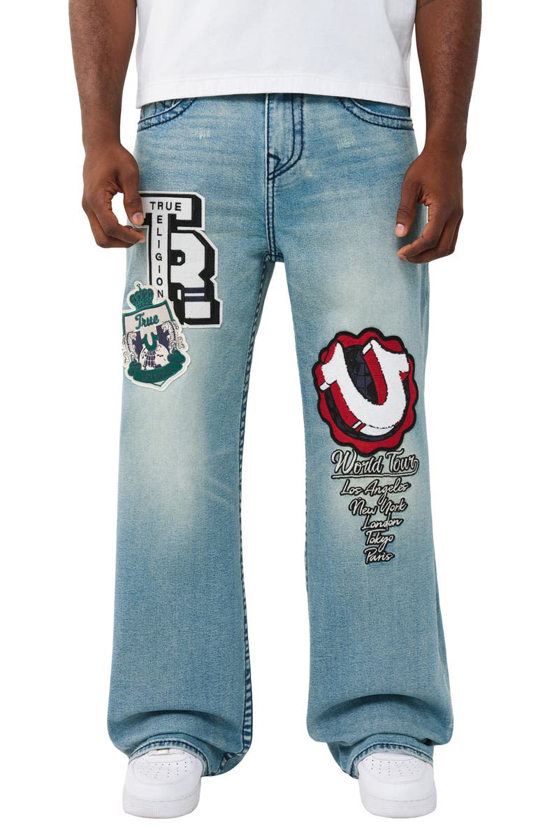 True Religion Vinny Patch Big T Flap Wide Leg Jeans, Main, color, Shattered Medium Indigo Wash