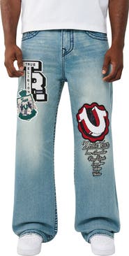 True Religion Vinny Patch Big T Flap Wide Leg Jeans
