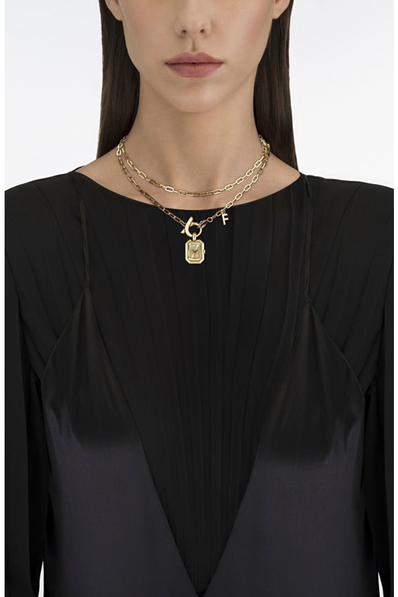 Goldtone Y-Necklace Pendant Watch, 16.6mm x 21.3mm, Alternate, color, IP YELLOW GOLD