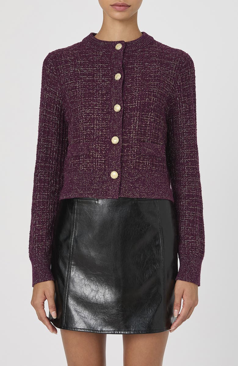 French Connection Metallic Cotton Blend Cardigan, Main, color, Burgundy-Gold