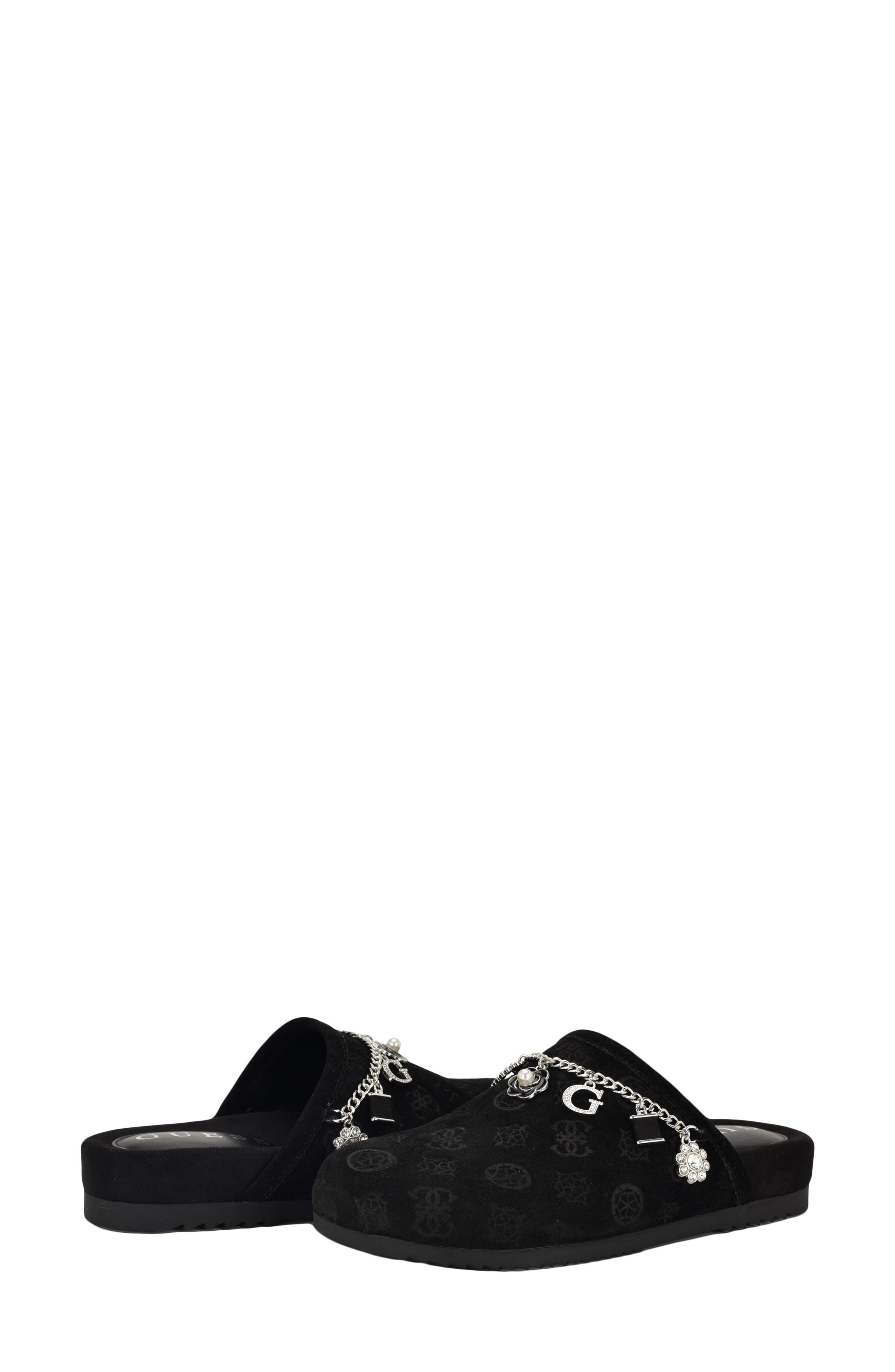 GUESS Gavyn Logo Embossed Faux Fur Clog, Alternate, color, Black