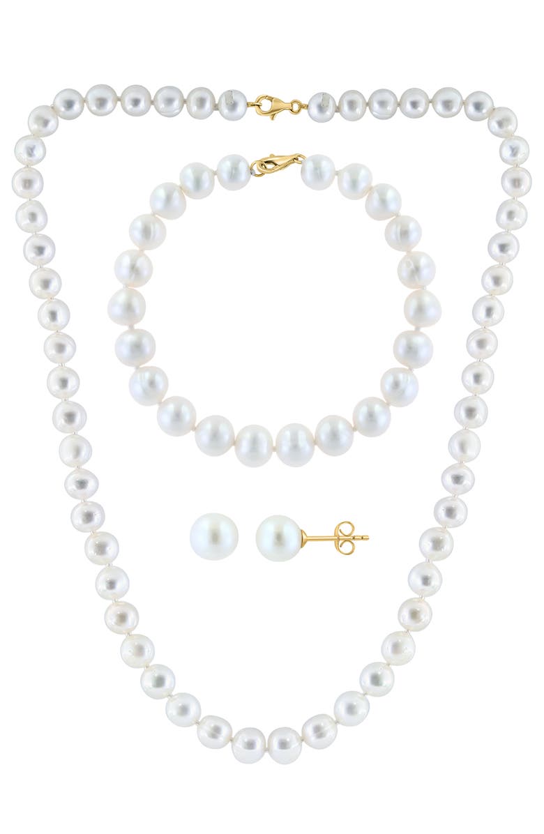 EFFY 14K Yellow Gold 7–7.5mm Freshwater Pearl Stud Earrings, Bracelet & Necklace Set, Main, color, 