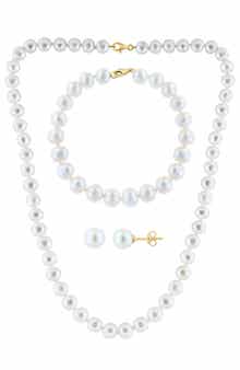 EFFY 14K Yellow Gold 7–7.5mm Freshwater Pearl Stud Earrings, Bracelet & Necklace Set