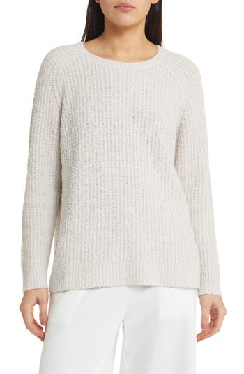 Eileen Fisher Rib Organic Cotton Blend Sweater In Bone