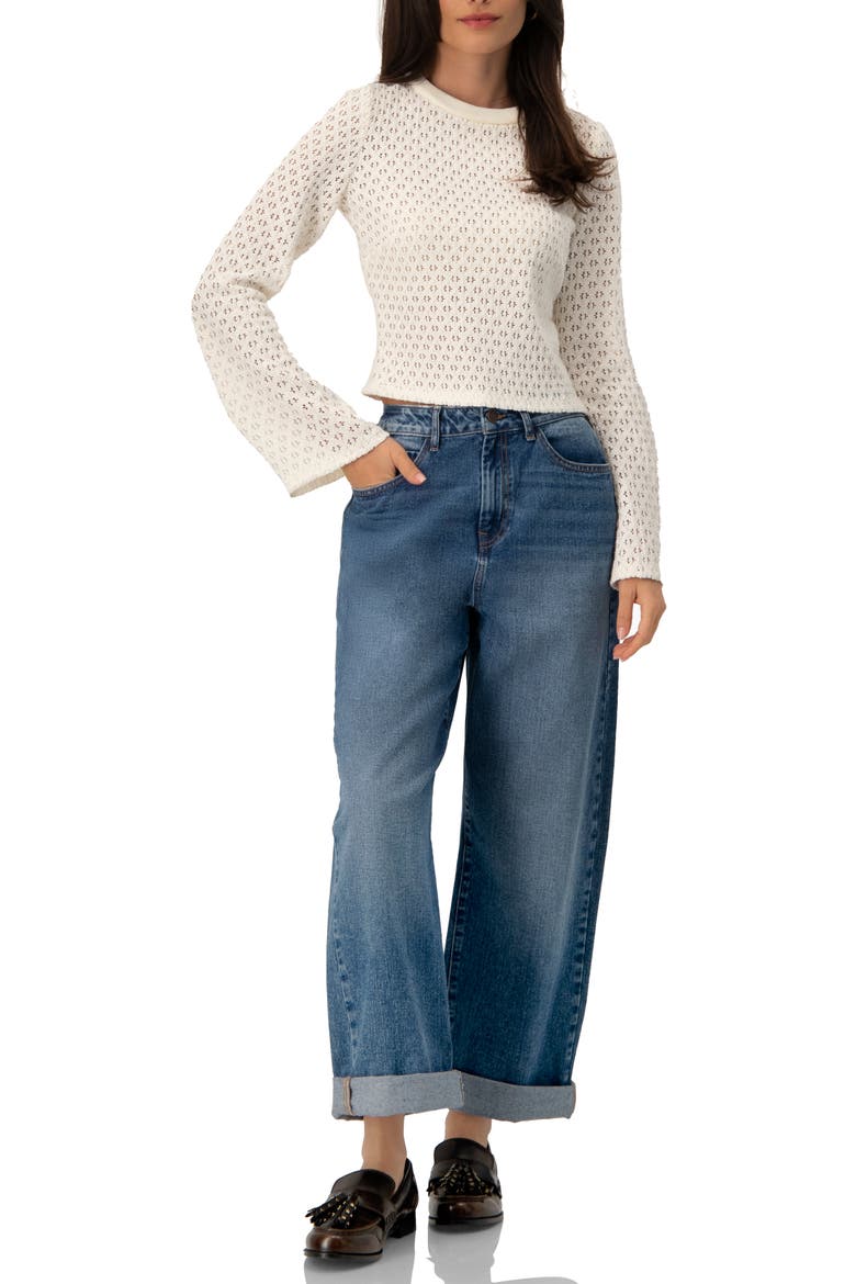 Textured Knit Top with Flared Sleeves, Alternate, color, Natural