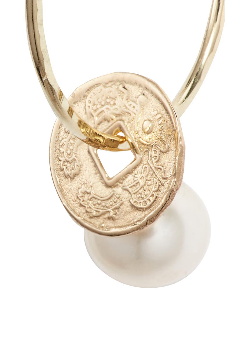 Coin & Pearl Endless Hoop Earrings, Alternate, color, YELLOW GOLD/ PEARL