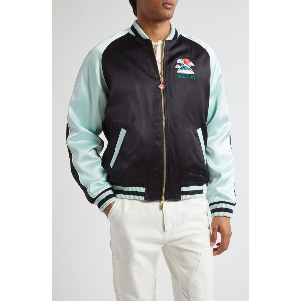 Casablanca Quilted Colour-block Satin Track Jacket In Black