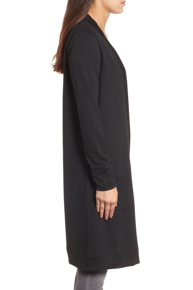 Long French Terry Cardigan, Alternate, color, BLACK