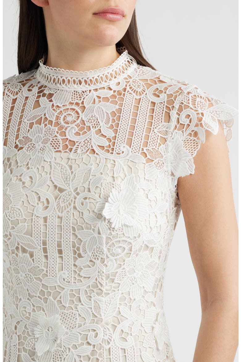 Floral Appliqué Lace Sheath Dress, Alternate, color, IVORY