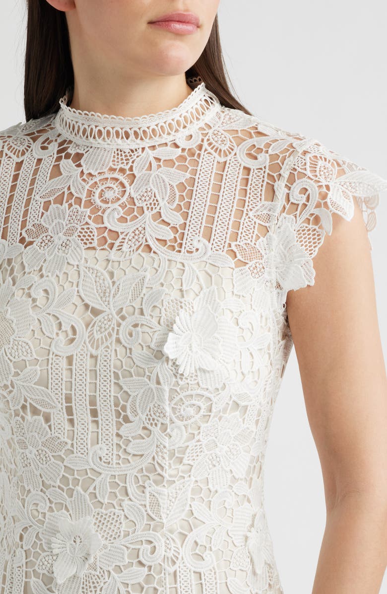 Eliza J Floral Appliqué Lace Sheath Dress, Alternate, color, Ivory