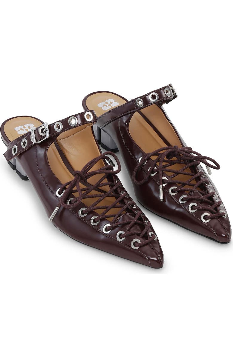 Ganni Eyelets Lace-Up Mule, Main, color, Tawny Port