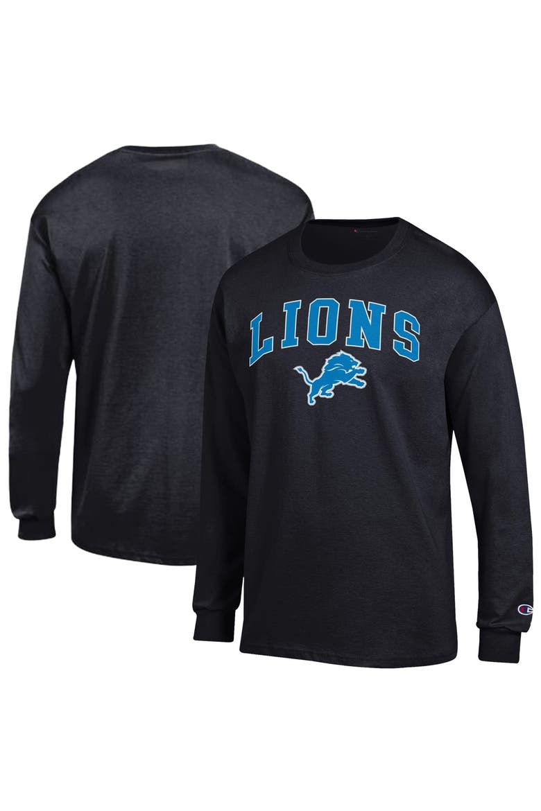 Men's Champion Black Detroit Lions Arch Over Logo Long Sleeve T-Shirt, Main, color, Black
