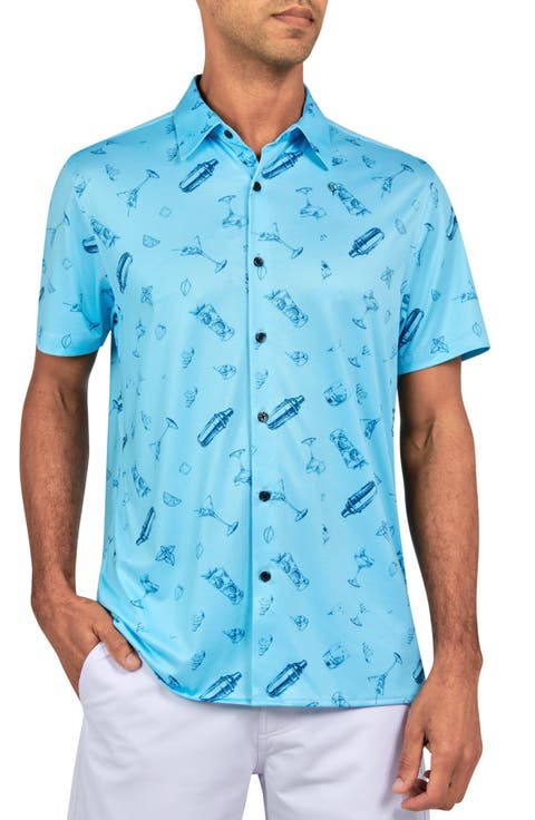 Regular Fit Cocktail Print Recycled Performance Golf Button-Down Shirt
