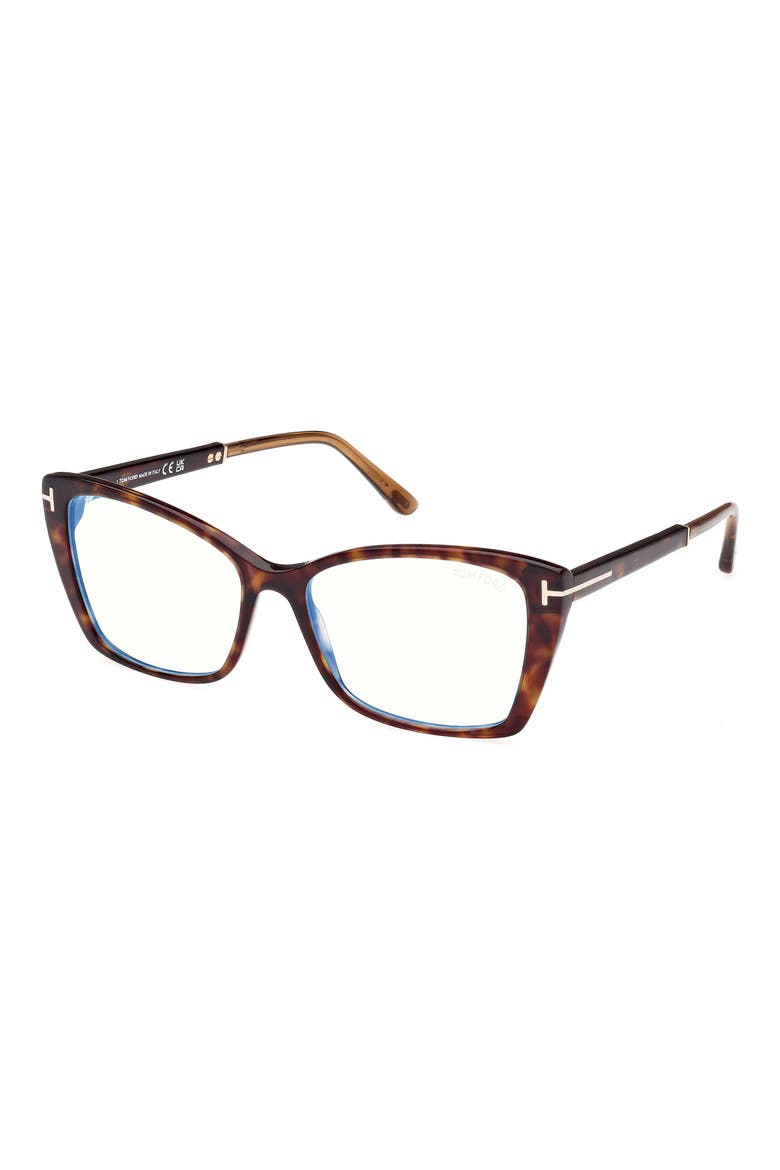 55mm Butterfly Blue Light Blocking Optical Glasses, Alternate, color, HAVANA ROSE GOLD / T LOGO