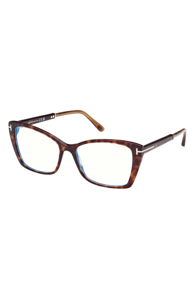 TOM FORD 55mm Butterfly Blue Light Blocking Optical Glasses, Alternate, color, Havana Rose Gold / T Logo