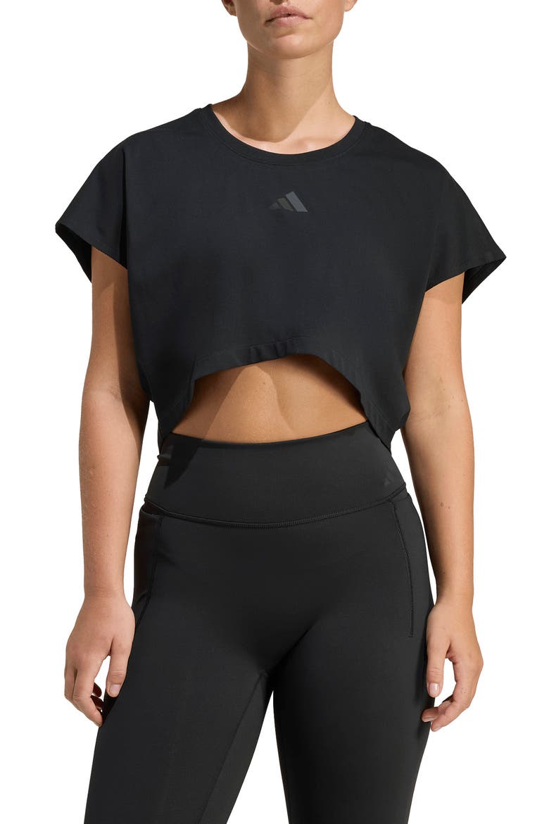 Power Workout Cropped Boxy 3-Stripes Tank, Main, color, BLACK/