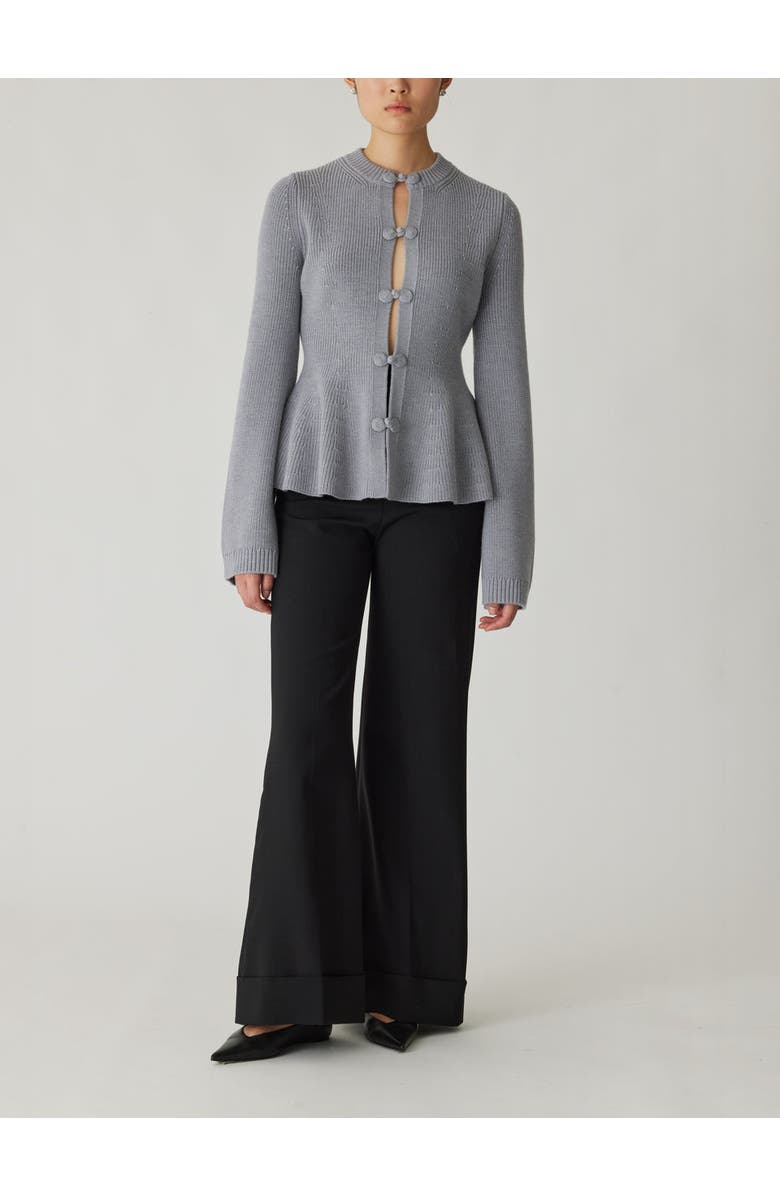 Rebecca Taylor Novlety Wool Peplum Cardi, Main, color, Medium Heather Grey