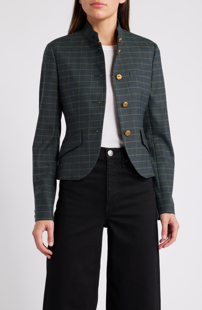 rag & bone Slade Plaid Crop Wool Blend Blazer, Main, color, Green Multi Plaid