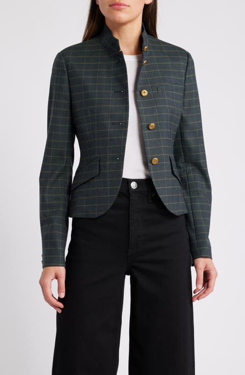 Slade Plaid Crop Wool Blend Blazer