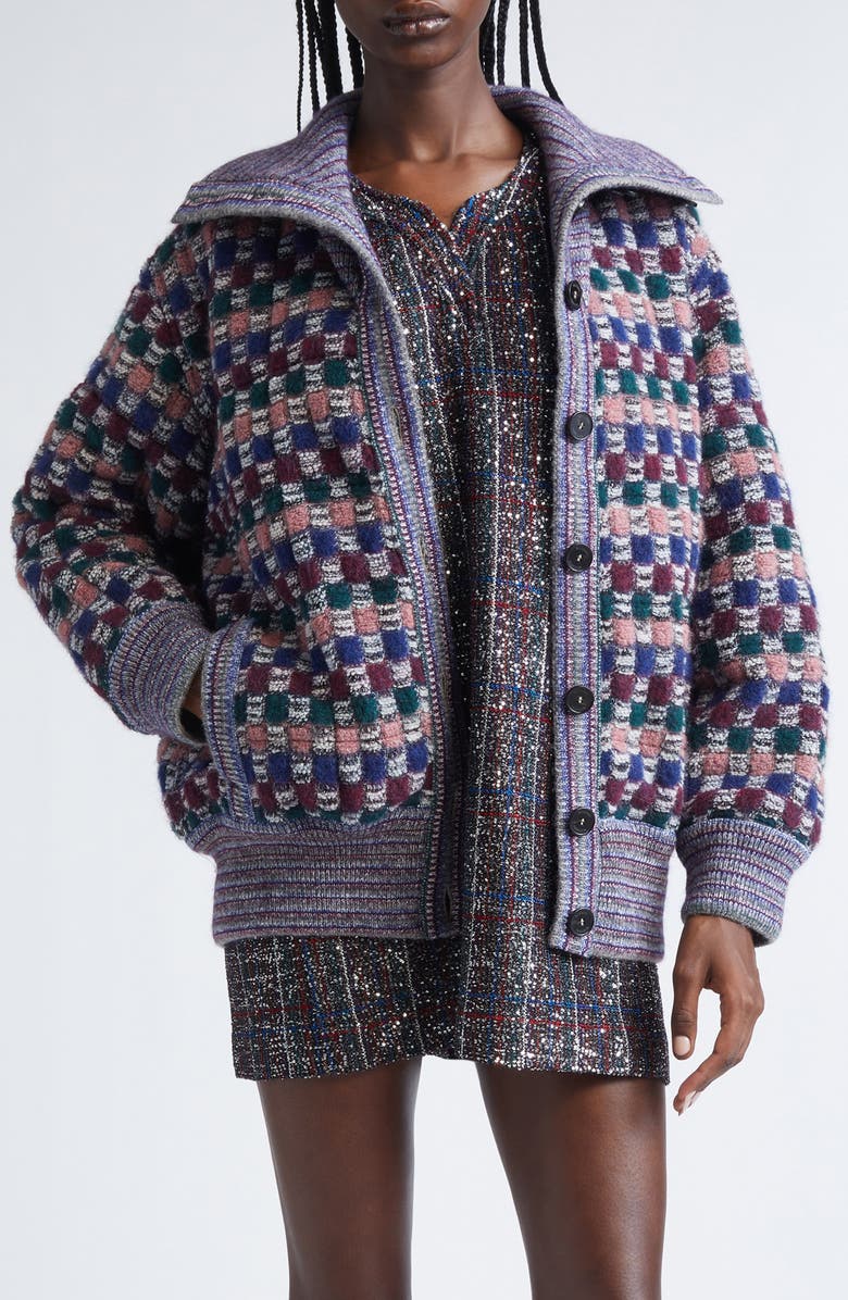 Missoni Check Jacquard Knit Bomber Jacket, Main, color, Dark And Pink Tones