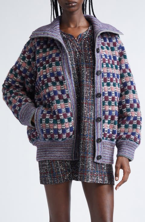 Check Jacquard Knit Bomber Jacket
